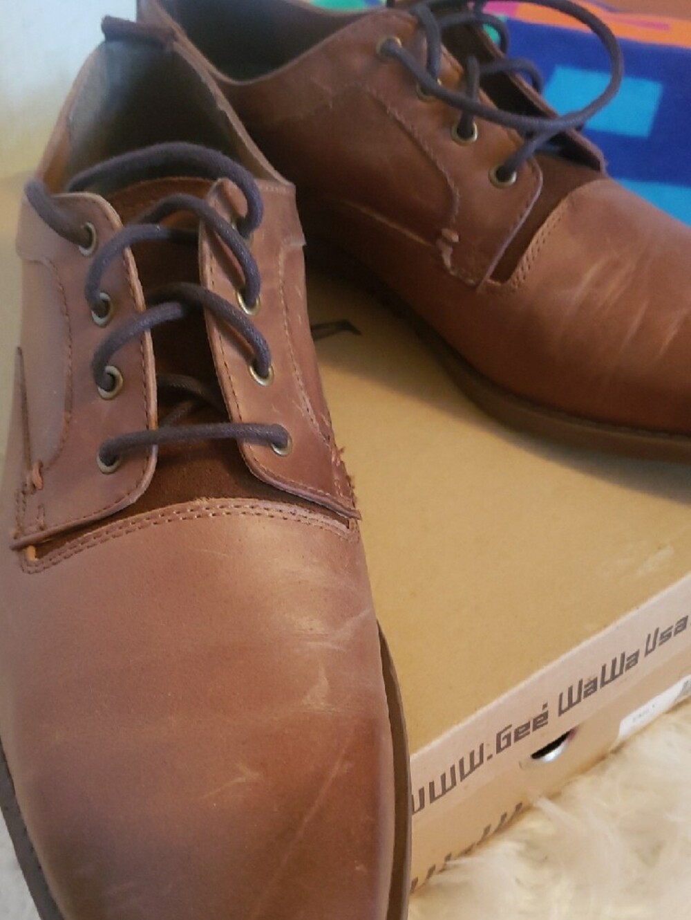 Men's Tan Leather Derby Shoes - Classic Lace-Up Oxford Style - Picture 8 of 8